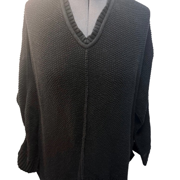 PLANET by Lauren G Sweaters - PLANET BY LAUREN G Women’s Oversized 100% Cotton V-neck Knit Sweater, Black, OS